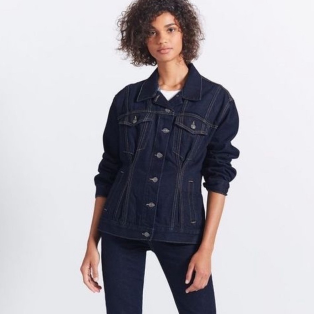 CURRENT ELLIOTT SIZE 2 ( MEDIUM)  CORSET TRUCKER JACKET IN HEARST DARK BLUE WASH - Picture 7 of 14